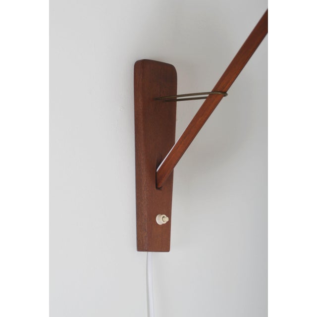 Brown Danish Teak Wall Lamp with Pearl Shade, 1960s For Sale - Image 8 of 10