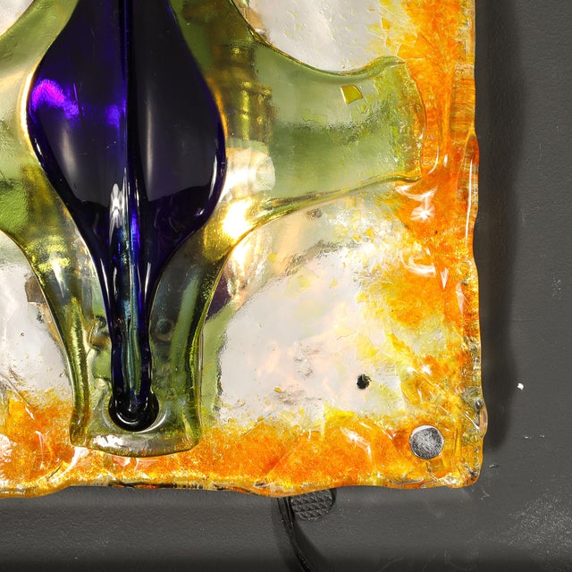 Mid-Century Hand-Blown Amber, Green & Blue Murano Glass Sconces by Mazzega For Sale - Image 12 of 18