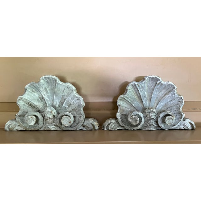 Antique 18th Century French Rococo Carved Wood Sea Shell Form Architectural Cornice Elements - A Pair For Sale - Image 4 of 14