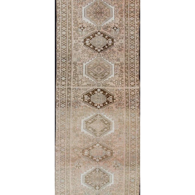 Vintage Persian Karajeh Runner With Geometric Medallion Design in Soft Neutral For Sale - Image 4 of 13