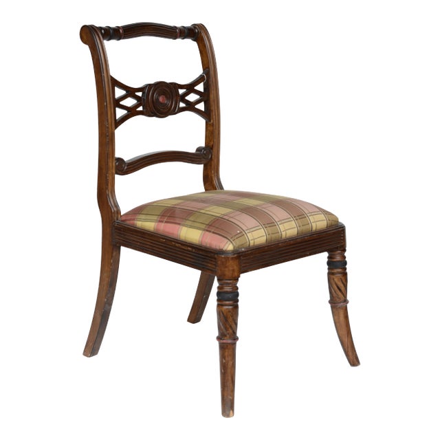 Vintage English Style Side Chair With Hand-Carved Border For Sale