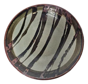 Handcrafted 13” Studio Art Pottery Centerpiece Bowl – Organic Stripes in Brown & Taupe