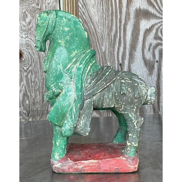 Add a touch of rustic elegance to your space with this vintage boho plaster horse. Expertly crafted with intricate details...