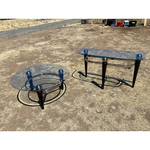 Vintage Space Age Design Chrome and Glass Atomic Coffee & Demilune Console Table For Sale - Image 13 of 18