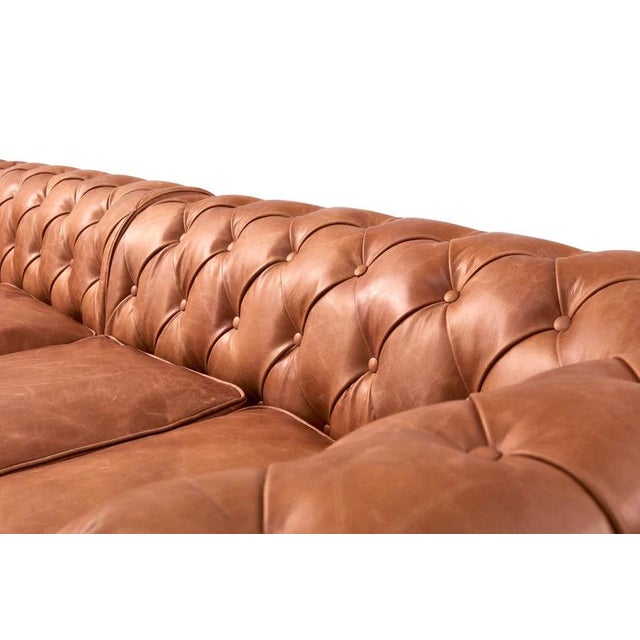 Animal Skin Century Chesterfield Sofa - Light Chestnut Leather - 118" For Sale - Image 7 of 9