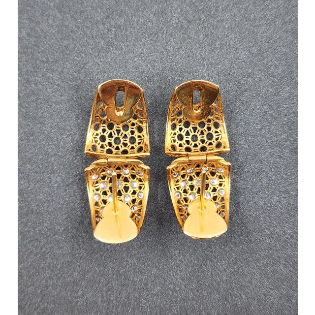 Metal 2.00 Ct 18k Yellow Gold Lattice-Style Diamond Earrings, A Pair For Sale - Image 7 of 8