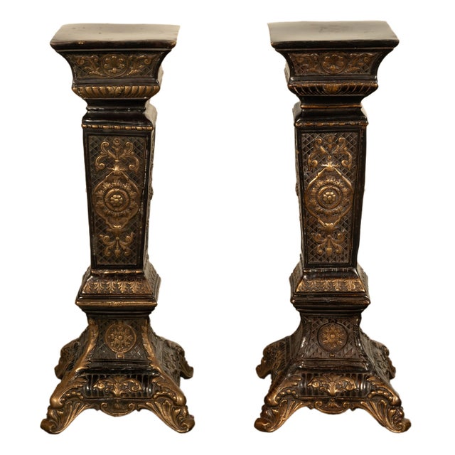 A good pair of antique French 33" tall gilt bronze pedestals, in the Regency or Louis XV style, circa 1910. This very...