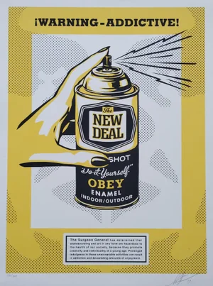 Shepard Fairey (Obey Giant), Warning Addictive, 2019, Screenprint