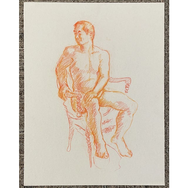 Neil Meitzler Seated Male Nude in Orange For Sale - Image 4 of 4