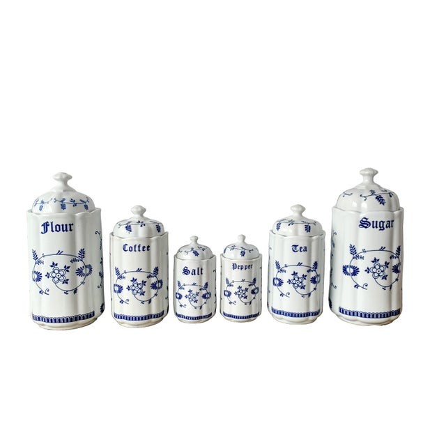Mid-Century Blue and White Floral Ceramic Caddies from TC, 1950s, Set of 6 For Sale - Image 11 of 11