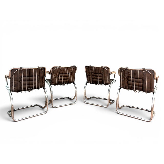 Gastone Rinaldi 1970s Gastone Rinaldi Tubular Chrome Leather Dining Chairs, 4 Pieces, Attributed For Sale - Image 4 of 12