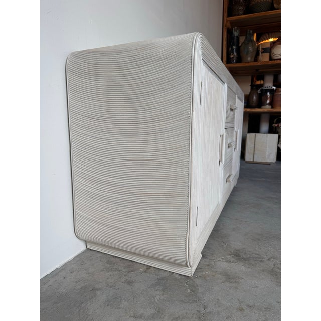 1970s Vintage Gabriella Crespi–Style Pencil Reed Rattan Credenza With Whitewash Finish For Sale - Image 4 of 12