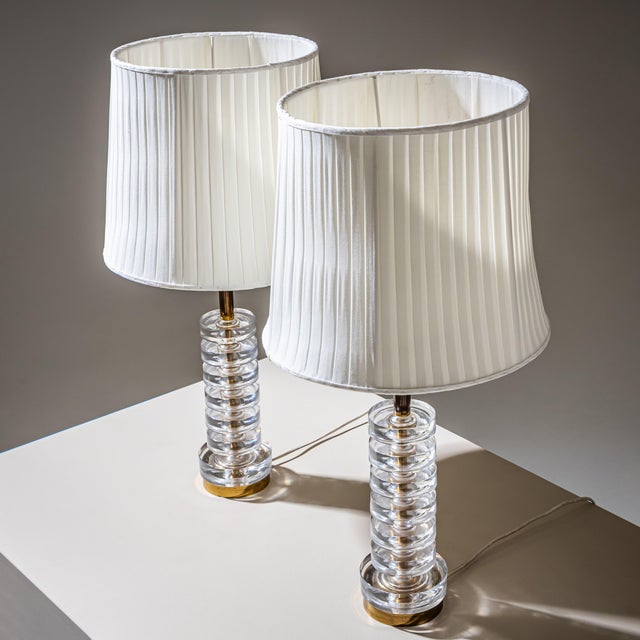 Mid-20th Century Glass and Brass Table Lamps by Carl Fagerlund for Orrefors - Pair For Sale - Image 10 of 13