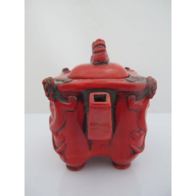 Chinese Red Lacquer Climbing Foo Dog Finial Lid Decorative Teapot For Sale In Portland, OR - Image 6 of 11