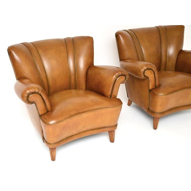 Vintage Swedish Leather Club Armchairs, 1940s, Set of 2 For Sale - Image 6 of 9