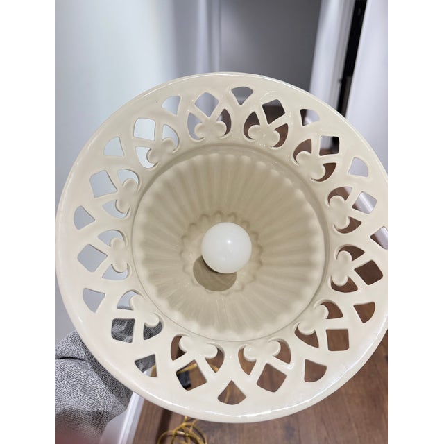 Late 20th Century Lenox X Quoizel Neoclassical Brass & Ivory Porcelain Torchiere Floor Lamp For Sale - Image 6 of 10