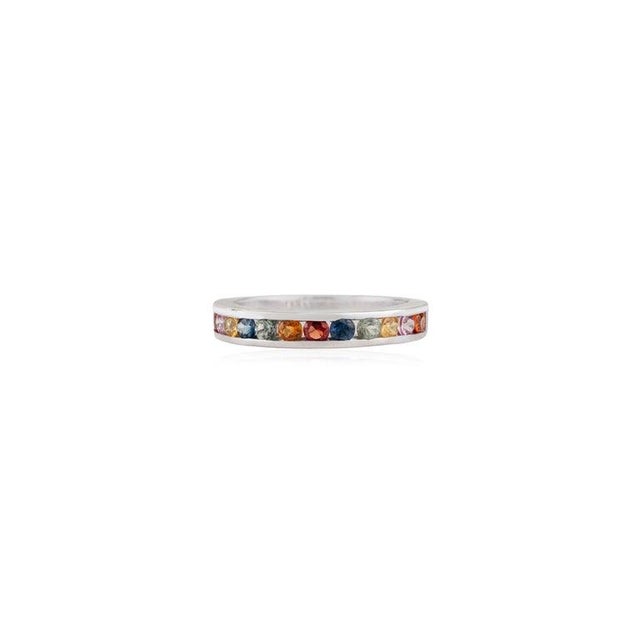 Not Yet Made - Made To Order Multi Sapphire Channel Set Eternity Band Ring in 925 Sterling Silver - Size - 7.5 For Sale - Image 5 of 12