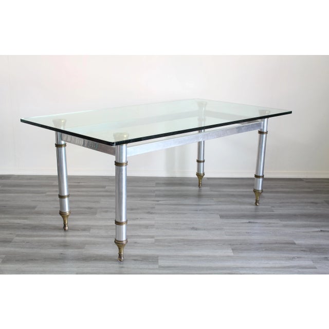 Vintage aluminum dining table with glass top this dining table has some wear, light scratches and scuff marks Dimensions;...