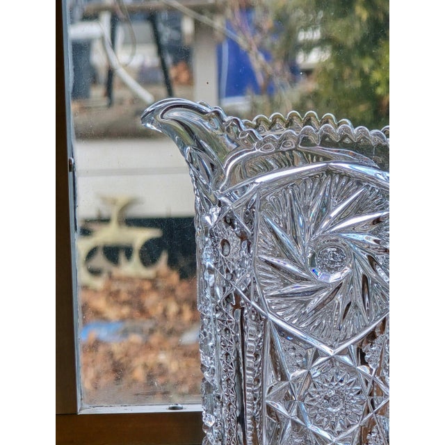 Victorian Antique American Brilliant Period Cut Glass Pitcher — Pinwheel Pattern, Heavy Hand-Cut Crystal, Circa 1900 For Sale - Image 3 of 4