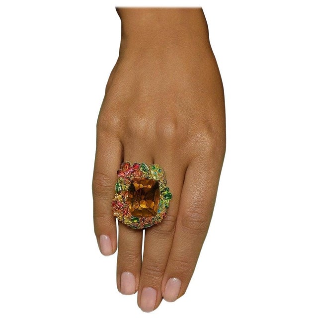 Bochic "Orient" Vintage Multi Tourmaline & Citrine Ring Set In 18K Gold & Silver For Sale - Image 15 of 18