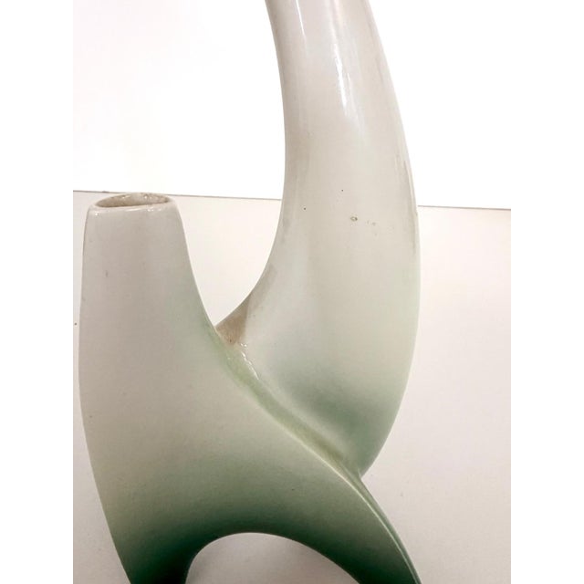 White and Green Ceramic Flower Vase Sculpture attributed to Vibi, Turin, Italy, 1950s For Sale - Image 14 of 16