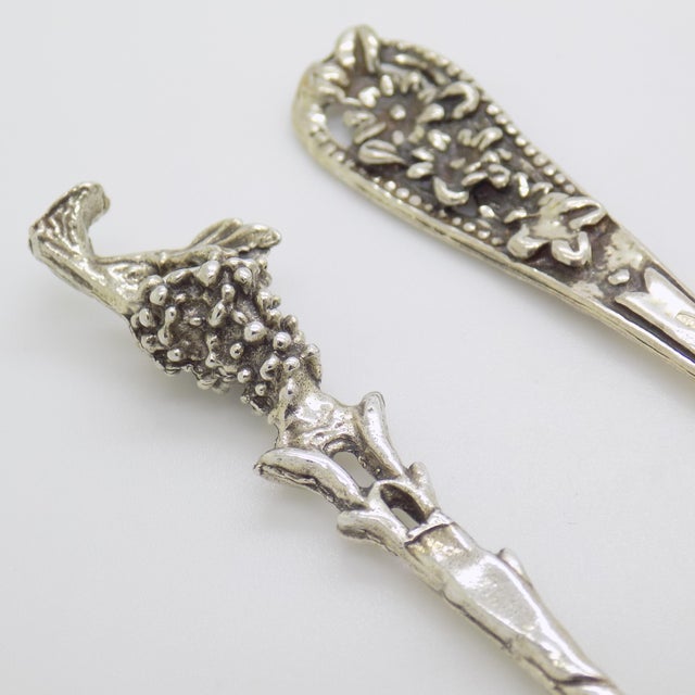 Silver Vintage Italian Handmade Genuine Silver Cocktail Fork & Cherry/Olive Mini Ladle For Sale - Image 8 of 11