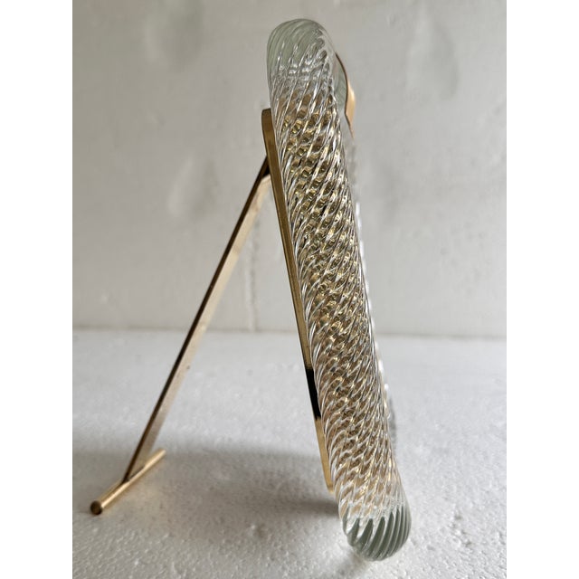 Mid-Century Modern Style Transparent “Torchon” Murano Glass Picture Frame and Unaquered Brass For Sale - Image 6 of 9