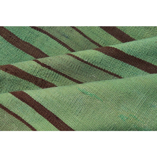 Vibrant Vintage Turkish Kilim Runner With Green and Brown Stripes 2'9 X 12'1 For Sale - Image 9 of 10