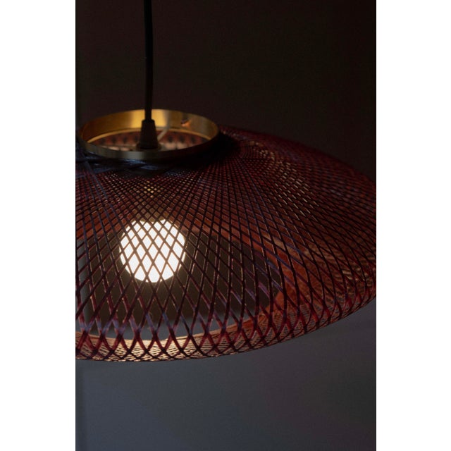 Contemporary Large Ufo Wine Red Flat Fiber Pattern Lamp by Atelier Robotiq For Sale - Image 3 of 9