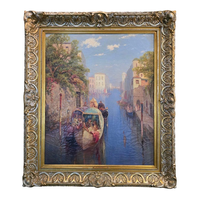 Carl Muller Venice Canal Scene Oil Painting, Framed For Sale