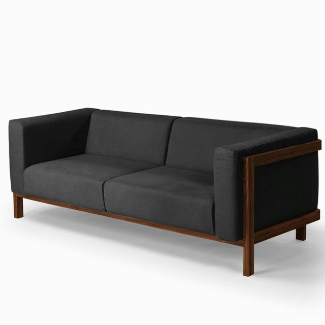 LIFT Minimalist Three-Seater Sofa in Walnut Wood and Anthracite Fabric Seat by Julien Renault For Sale - Image 9 of 9