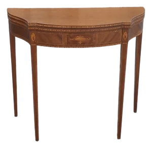 Late 19th Century George III Satinwood Inlaid Mahogany Serpentine Fold Top Game Console Table, 19th Century