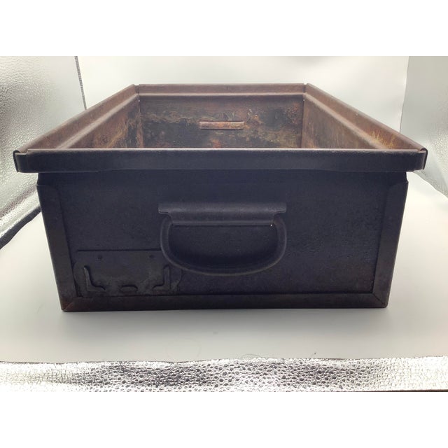 Antique Ase. Co Aurora Il Steel Metal American Industrial 18.75" Stackable Storage Bin For Sale - Image 4 of 7