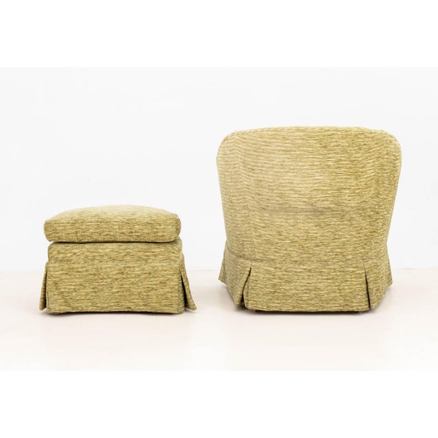 Modern Green Upholstered Tub Chair & Ottoman For Sale - Image 4 of 9