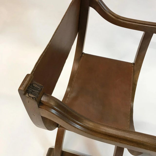 Vintage Mid Century Craftsman Campaign Prayer Chair For Sale In New York - Image 6 of 10