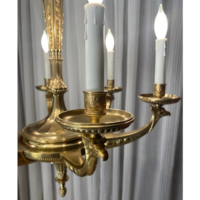 Large French Art Deco Bronze d'Ore Chandelier Attributed to Sue Et Mare, Parisian For Sale In Miami - Image 6 of 15