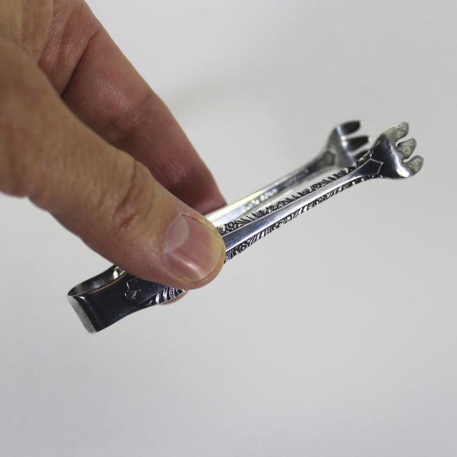 Metal Small Vintage Ornate Silver Plated Sugar Tongs For Sale - Image 7 of 8