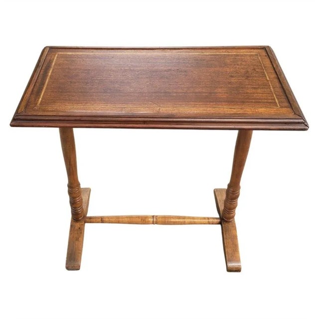 An exquisite, small mahogany top with satinwood inlays and maple legs and trestle. Table is sturdy and Measures 25.25" in...