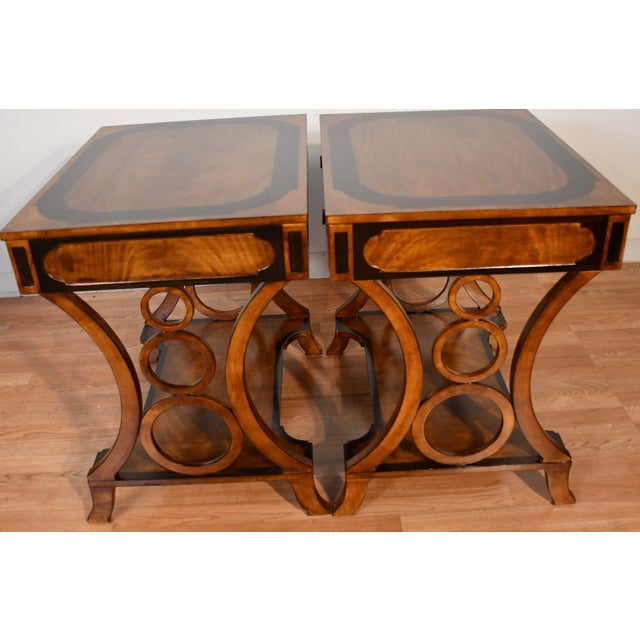 Wood 1980s Maitland Smith Regency Style Mahogany Banded Rosewood Pair Side Tables / End Tables For Sale - Image 7 of 18