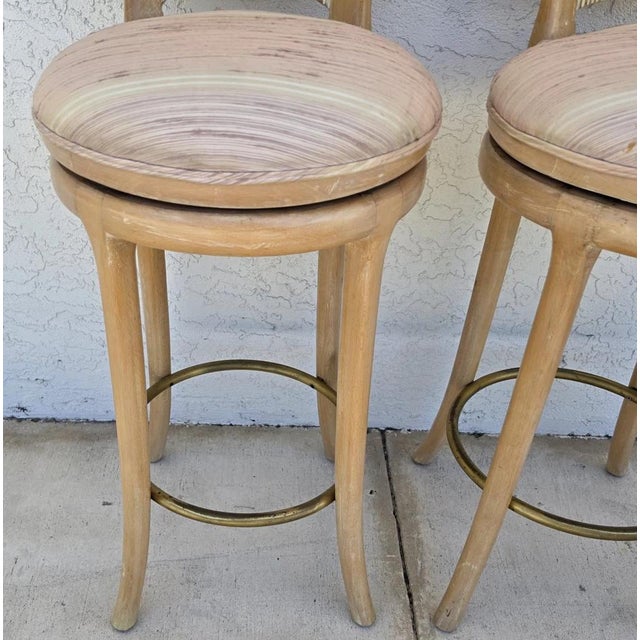 Tan Vintage Venetian Grotto Style Carved Wood Palm Leaf Barstools Set of 2 For Sale - Image 8 of 15