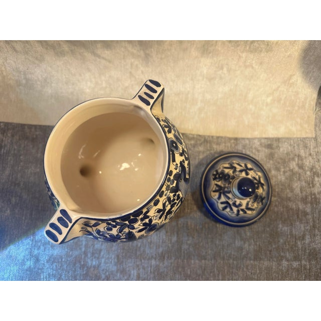 Mid 20th Century Mid 20th Century Hand Painted Portugal Footed Ceramic Lidded Vase For Sale - Image 5 of 7