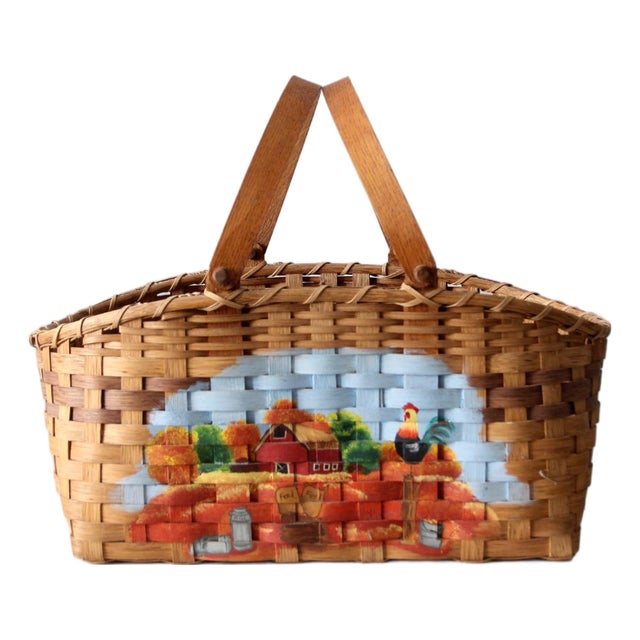 Vintage Hand-Painted Farmhouse Basket For Sale
