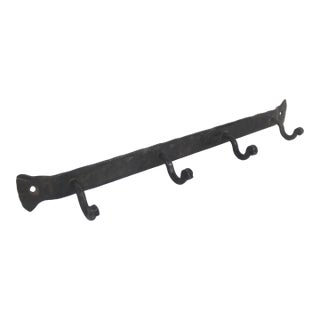 Vintage Forged Iron Wall Rack With Hooks For Sale