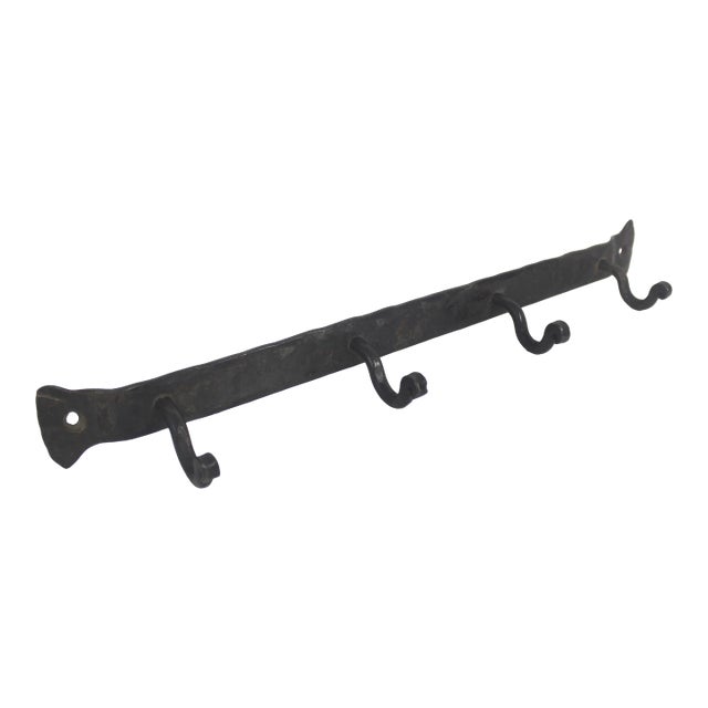 Vintage Forged Iron Wall Rack With Hooks For Sale