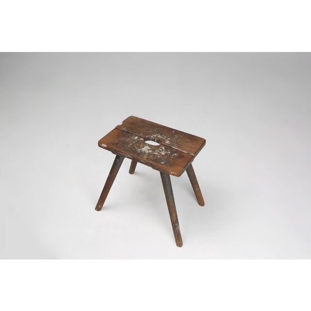 Industrial French Wooden Painters Stool, 1930s For Sale - Image 10 of 11
