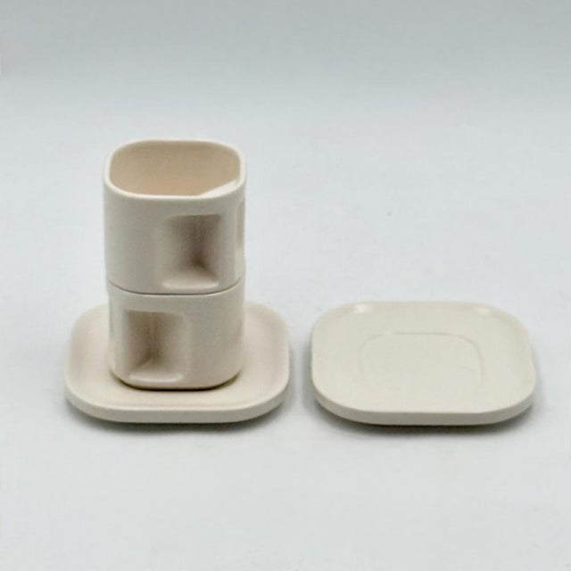 Ivory Ceramic Cups and Saucers by Makio Hasuike for Arnolfo di Cambio, Italy, 1970s, Set of 4 For Sale - Image 6 of 13