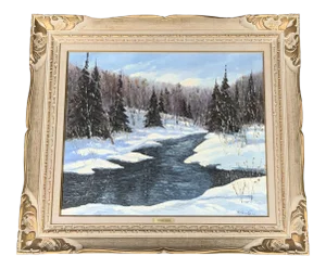 Mid-Century Fernand Gaulin Oil Landscape Painting - Canadian Impressionist Winter Scene