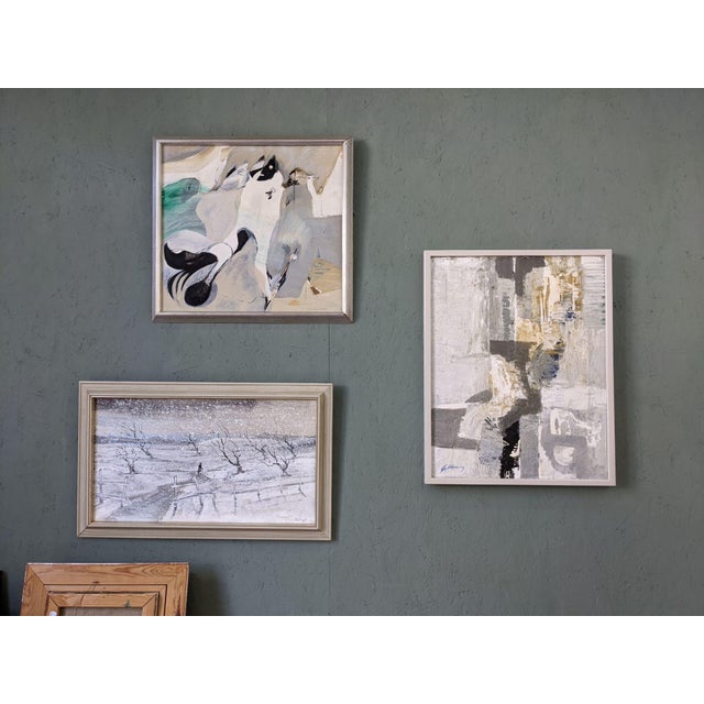 Mid-Century Modern Swedish "Snowfall" Vintage Winter Landscape Oil Painting, Framed For Sale - Image 9 of 10