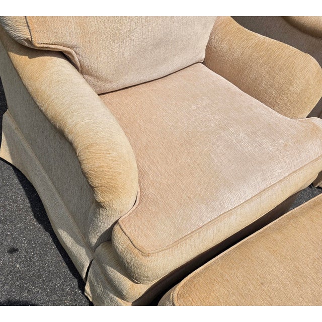 Beige Pair of Henredon Custom Folio Collection English Roll-Arm Lounge Chairs With Matching Ottoman, Late 20th Century For Sale - Image 8 of 14