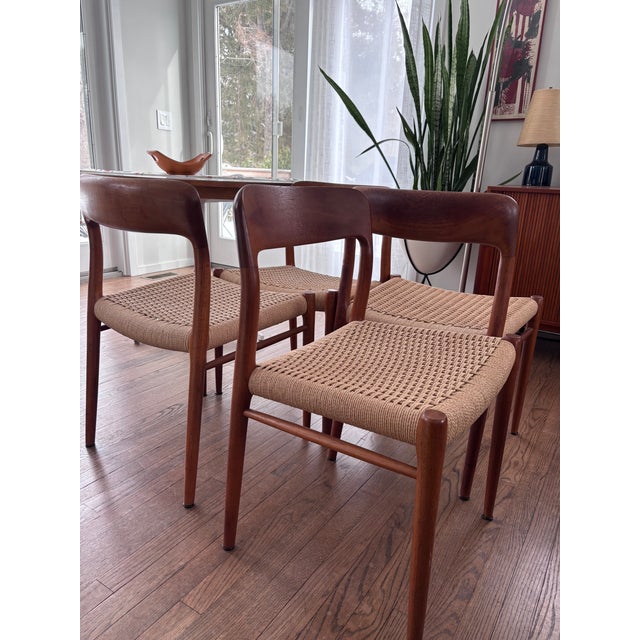Mid-Century Modern Set of Four Niels Otto Møller Model 75 Dining Chairs in Teak Jl Møllers Møbelfabrik, Denmark, Circa 1960s For Sale - Image 3 of 13